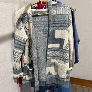 Barefoot Dreams Cozy Blue and Cream Women's Sweater